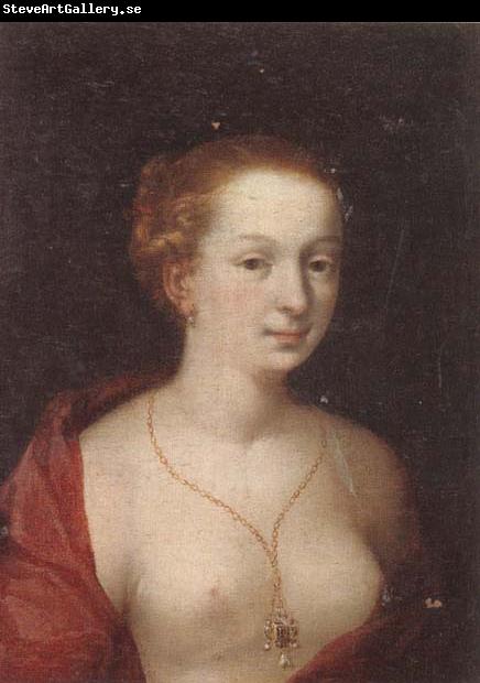 unknow artist A Young girl in a state of undress,wearing a burgundy mantle,and a gold chain and pendant